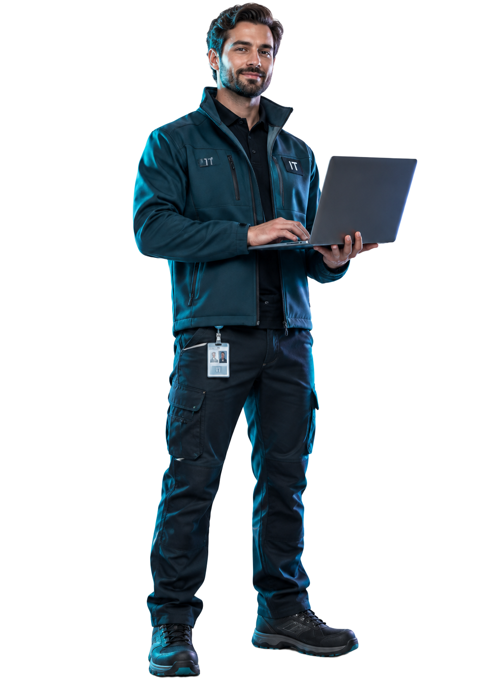 Técnico de Rincón Vaca Muerta Tecnología con una notebook